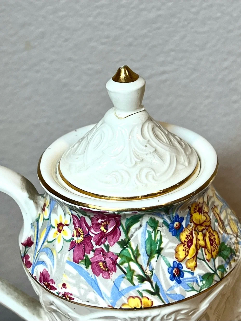 Rare VTG Erphila Brighton Cheery Chintz Mini Embossed Coffee Pot | 6”H | Repair